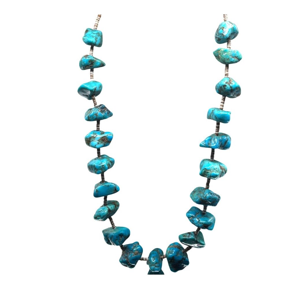Genuine Turquoise Nugget Necklace 27” Heishi 4.3 Oz Southwest
